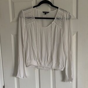 Express White Crochet Peasant Blouse
